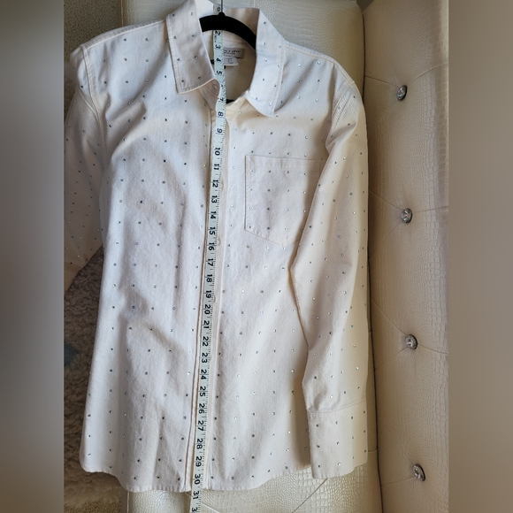 Matha Stewart ivory w/ rhinestones button down shirt,jacket,shacket  size M - Picture 7 of 7